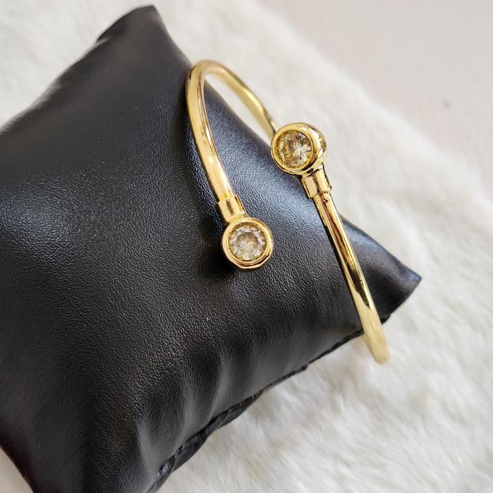 Korean Cuff Bracelet With Cubic Zirconia Accents On Each Ends