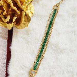 Unisex Multi Layered With Green AD Crystals Chain Bracelet