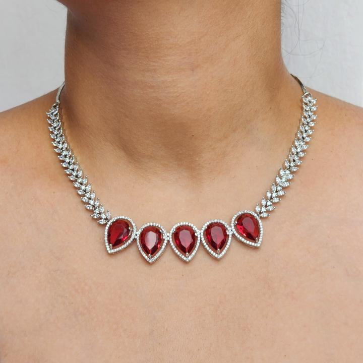 Crimson Empress American Diamond Necklace Set