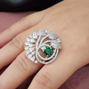 Emerald Plume Cocktail Ring