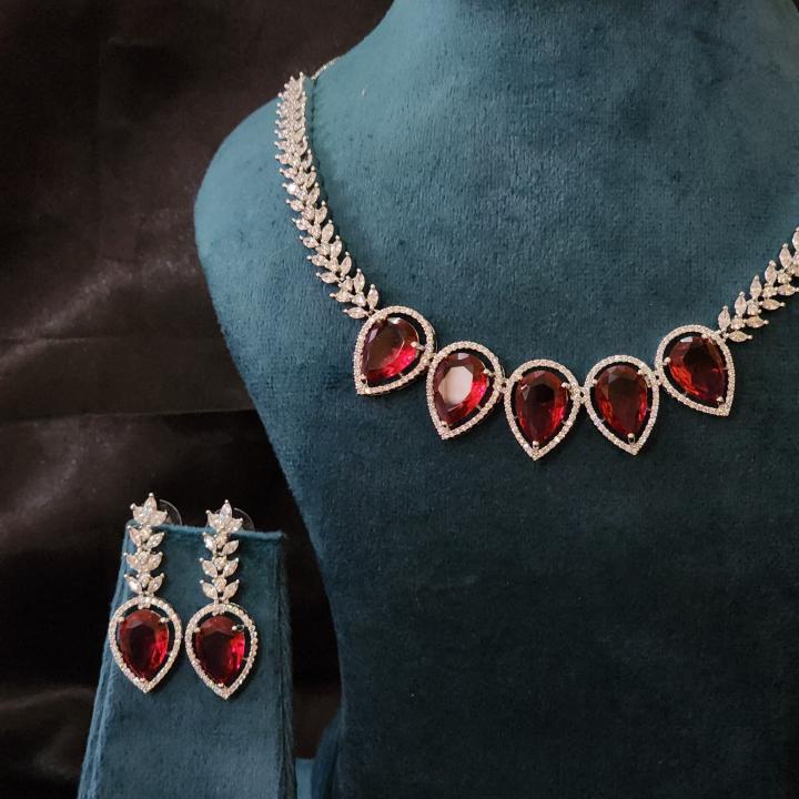 Crimson Empress American Diamond Necklace Set
