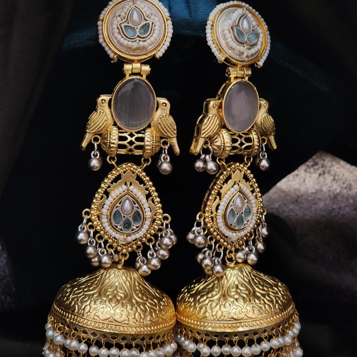 Royal Mayura Kundan Jhumka Earrings