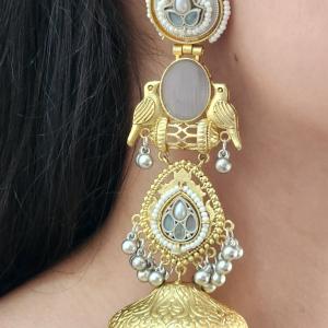 Royal Mayura Kundan Jhumka Earrings