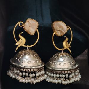 Peacock Grace Pearl Jhumka Earrings