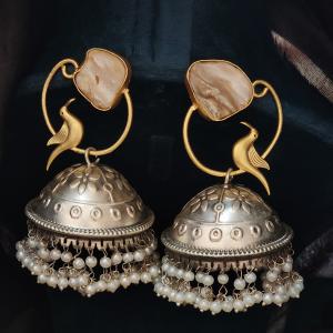 Peacock Grace Pearl Jhumka Earrings