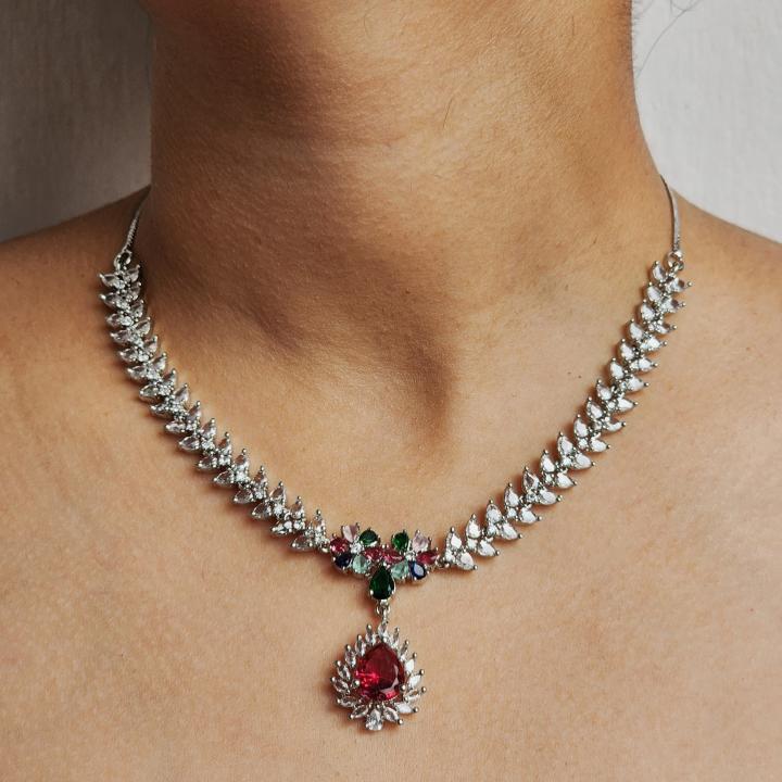 Ruhaniya Ruby Bloom Necklace Set