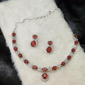 Crimson Radiance American Diamond Necklace Set