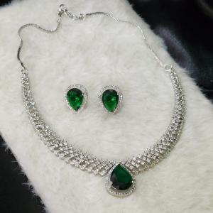 Emerald Majesty American Diamond Necklace Set