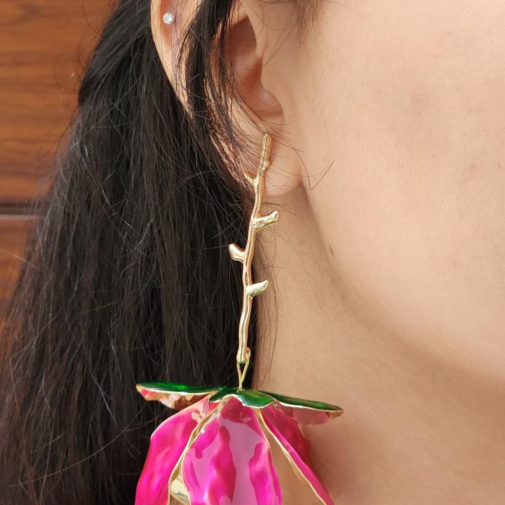 Magnolia Bloom Enamel Statement Earrings