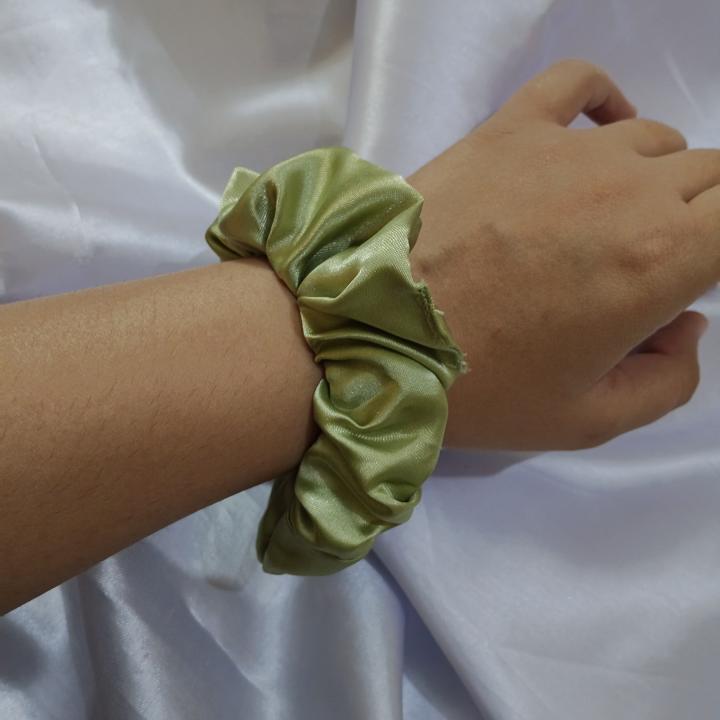 Luxe Aabhushan - Olive Mist Satin Scrunchie