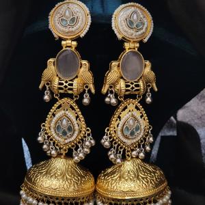 Royal Mayura Kundan Jhumka Earrings