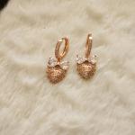 Rose Gold Hoop Earrings With Crystal Bow and Heart